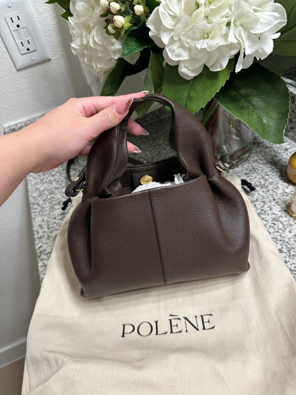 Polene ebony  Petit Vélo Mini Leather Handbag